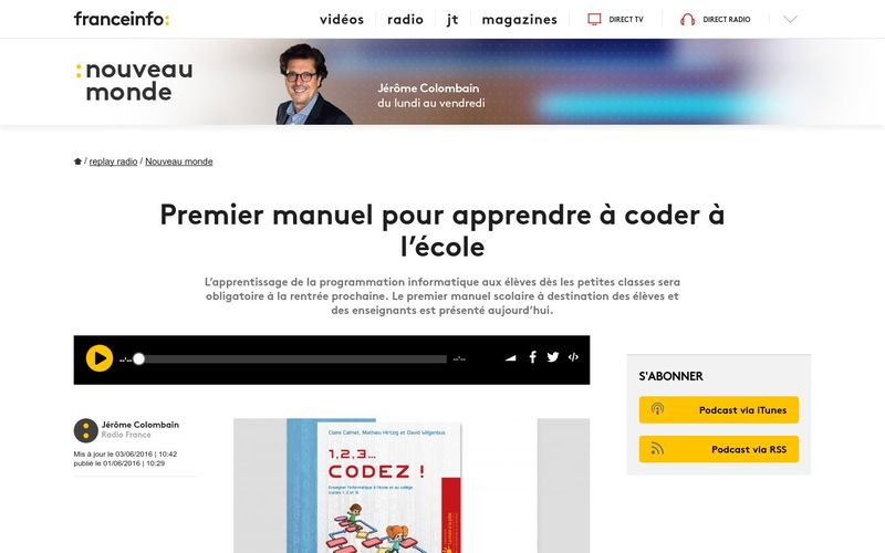 France tv info : Premier manuel pour apprendre à coder à l'école